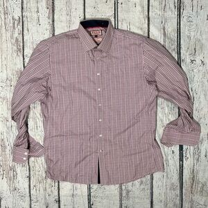 Thomas Pink Button Down Pink Plaid Long Sleeve Dress Suit Shirt Mens